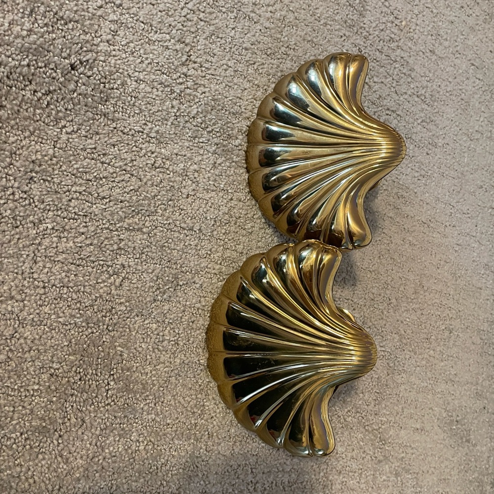 Set of 2 Solid Vintage Brass Sea Shell Curtain Tiebacks